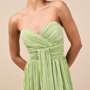 Lulus Oswin Lime Green Satin Strapless Maxi Dress